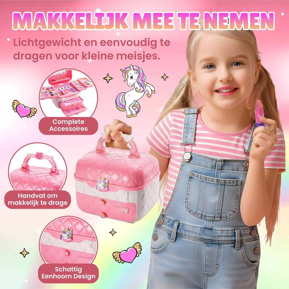 Pludo Kinder Make up - 50 Delige Set - Kinder Make up Koffer - Speelgoed Meisjes - Lipgloss en Nagellak voor Meisjes - Unicorn — afbeelding 2