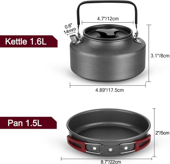 22-delige Camping Kookgerei Mess Kit – Grote Hangpot Pannen Ketel – Voor 4 Personen – Buitenkoken, Camping, Picknick — afbeelding 3