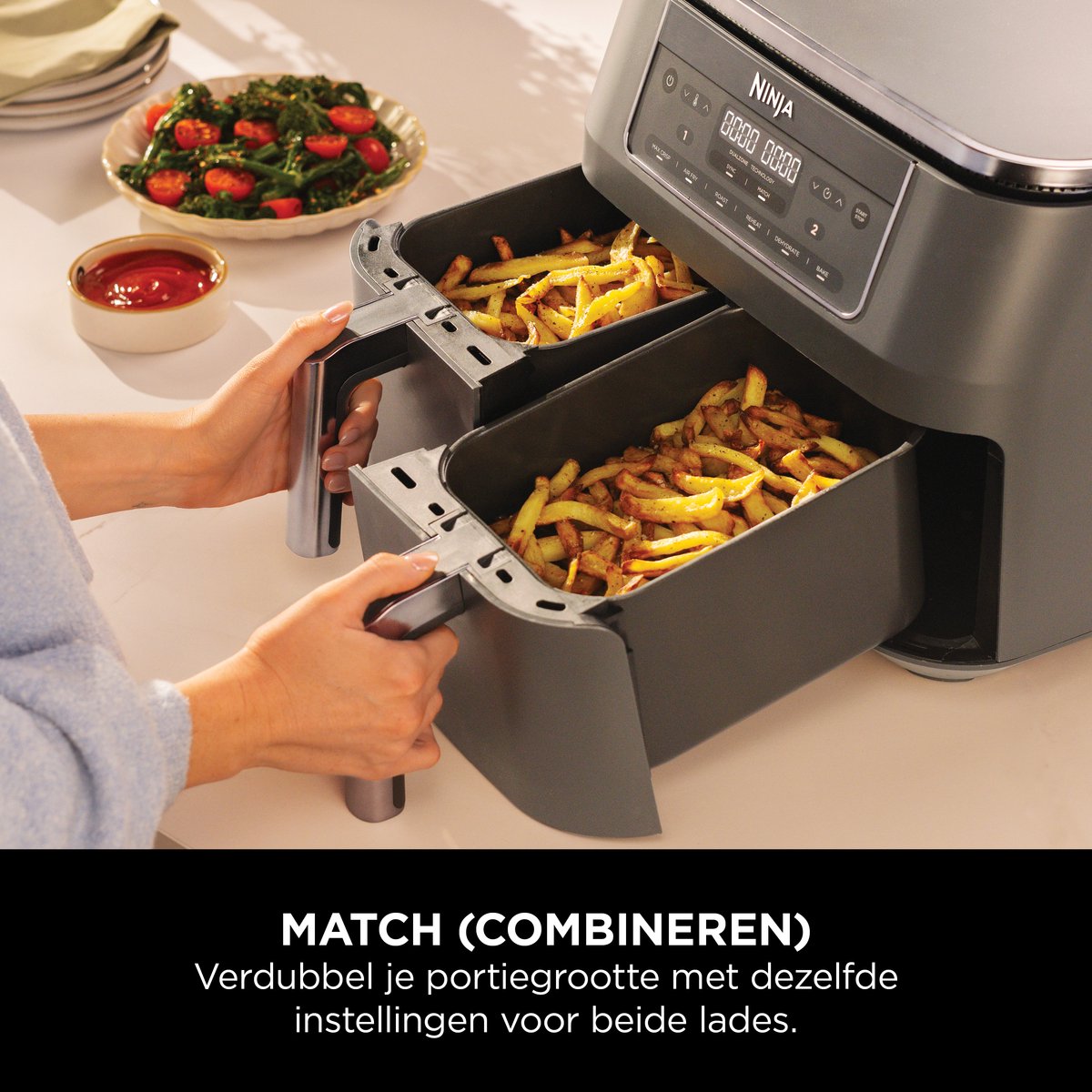 Ninja Dubbele Airfryer XXL - 7.6 L - Nieuw 2026 Model - 40 tot 240 Graden - 2470 W Vermogen - Dual Zone Technologie - DZ300EU — afbeelding 5