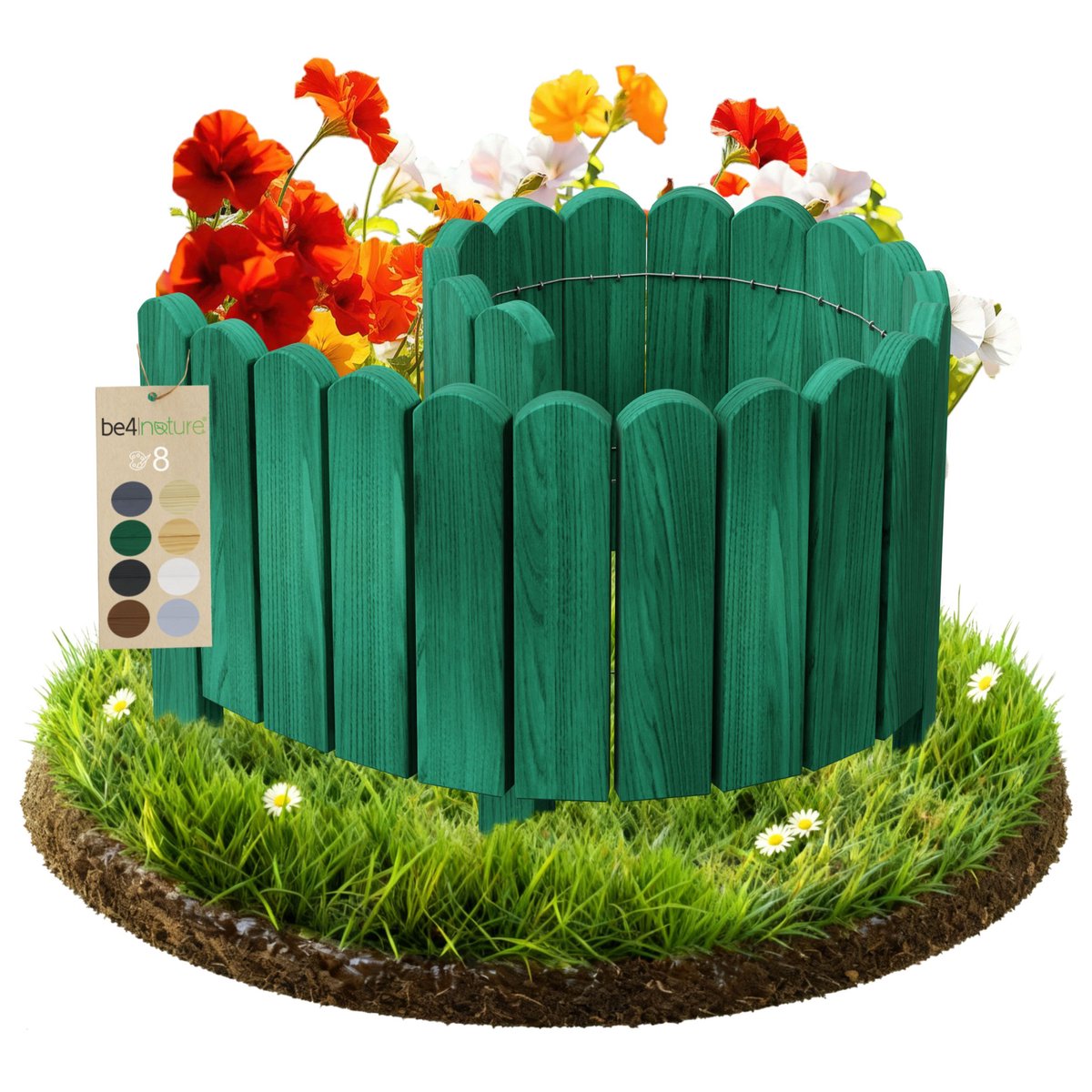 be4nature Flexibele Rolboarder hout 100 x 40 cm Donkergroen Geïmpregneerde Borderrand tuin Tuinafscheiding Gazonafscheiding
