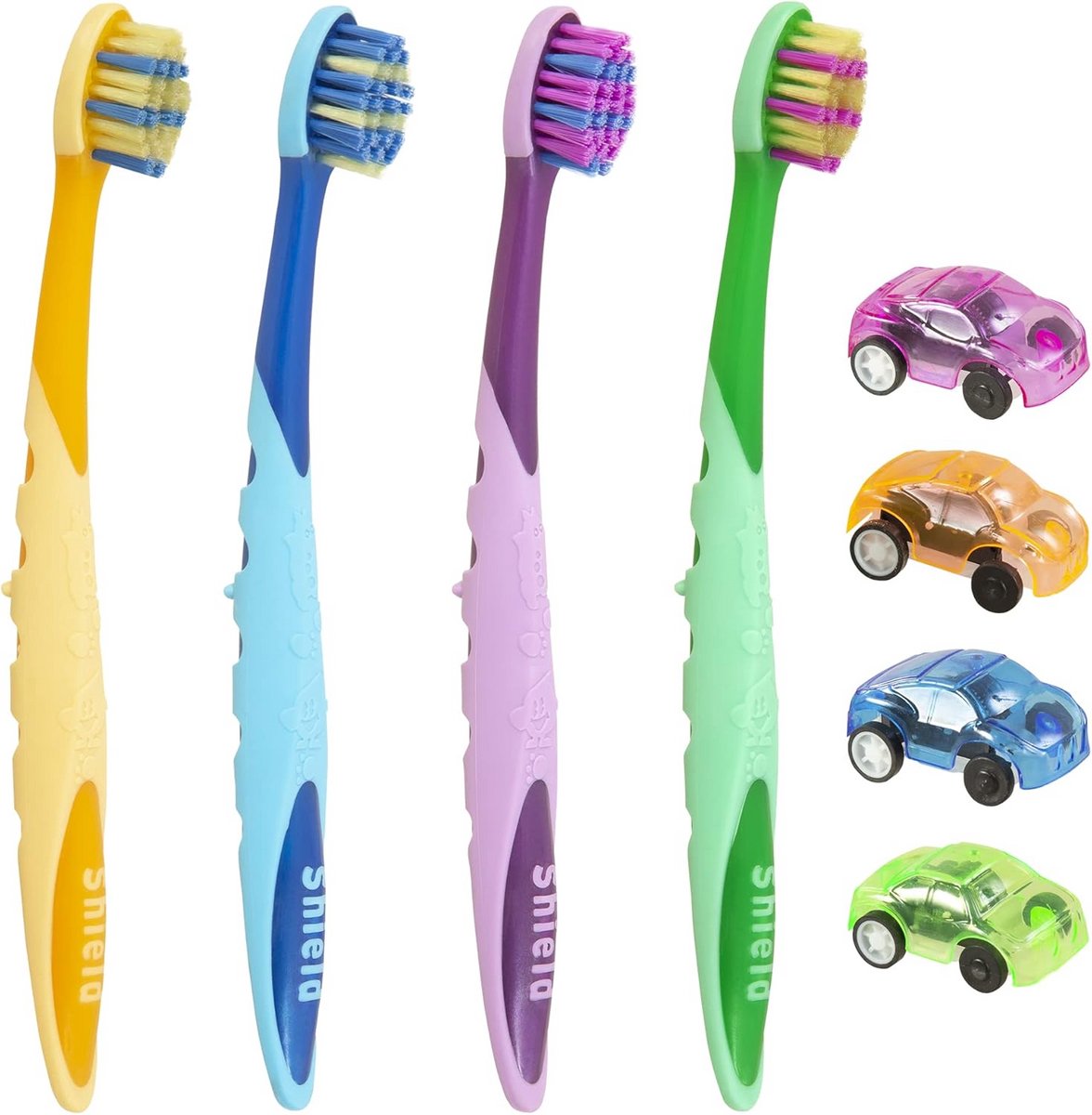 Vrolijke Kinder Tandenborstel met Ergonomische Grip en Zachte Borstelharen - 4 Kleuren - 4 Stuks
