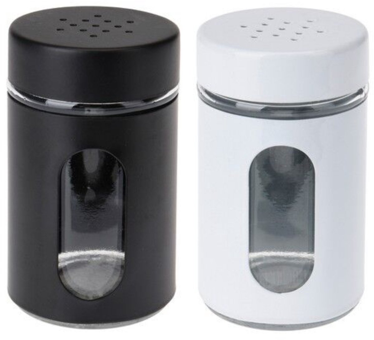 Excellent Houseware Peper- en Zoutstrooier set - glas - zwart en wit - 94 ml