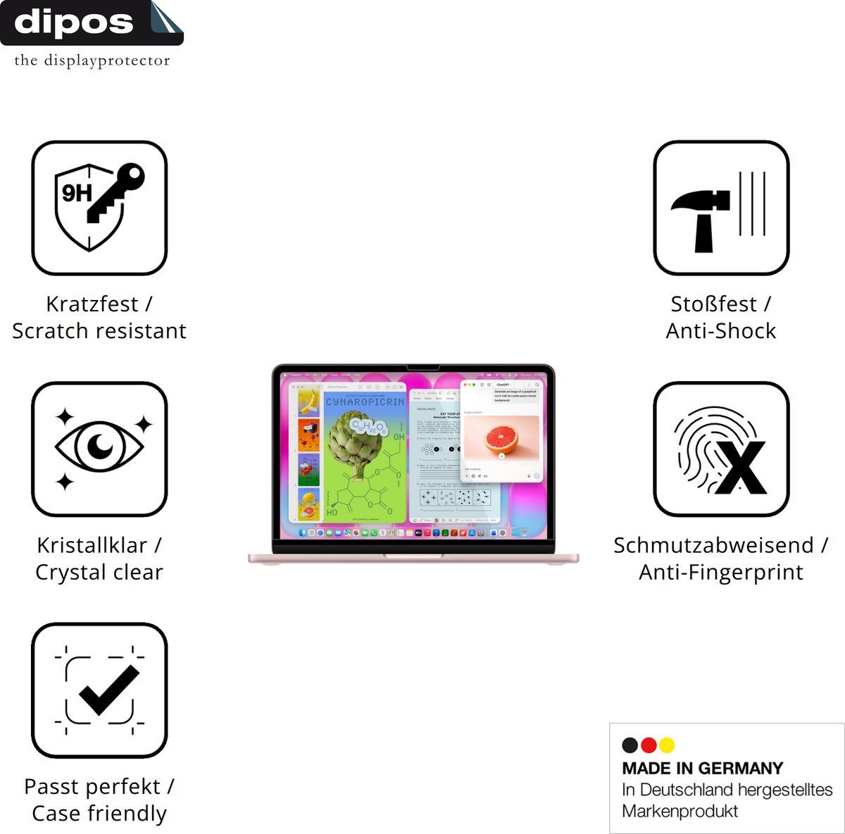dipos – 2x Pantserfolie geschikt voor Apple MacBook Neo 13 Zoll 2026 | 9H Screenprotector