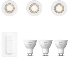 Philips Hue Peridot Set van 3 Inbouwspots (Wit) – Rond – Niet Richtbaar – GU10 – Warmwit Licht – Incl. Hue Dimmer Switch – Hue White