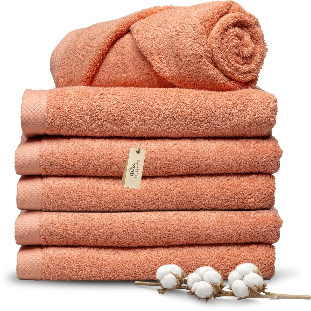 Miss Towels 70x140 Badlakens Set 6 st. - 5 sterren Hotelkwaliteit - Badtextiel - Luxe Badhanddoeken - Zachte Badlakens - Zalm Roze - Made in Portugal