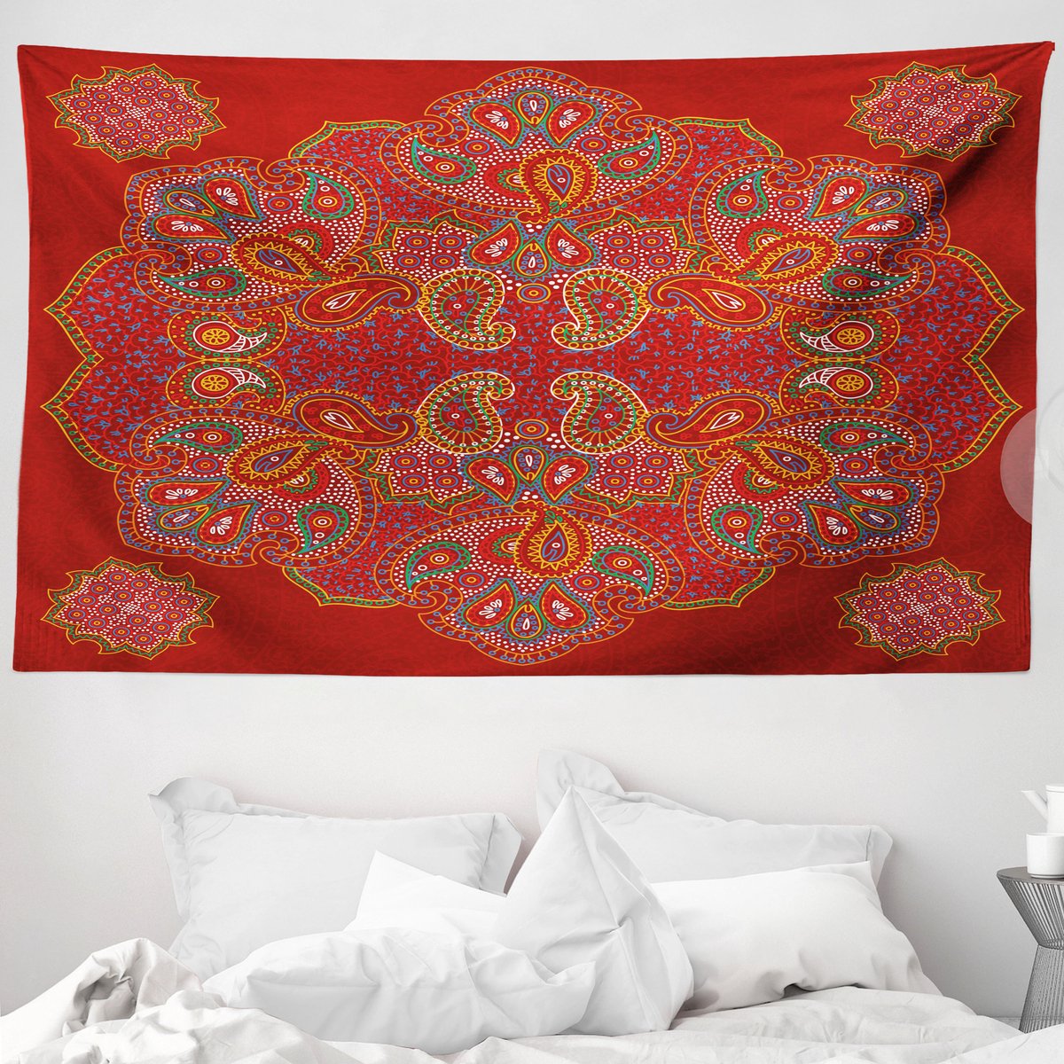 ABAKUHAUS Mandala Wandtapijt, Traditioneel Paisley-ontwerp, 230 x 140 cm, Bordeauxwit