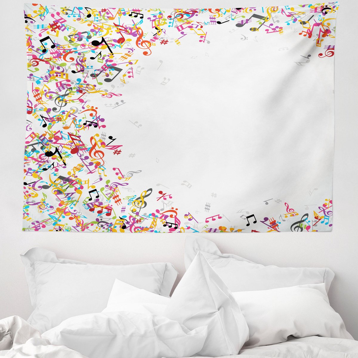 ABAKUHAUS Muziekwandtapijt, Kleurrijk Muzieknotenframe Festival Zingen Genieten Modethema Print, 150 x 110 cm, Meerkleurig Veelkleurig