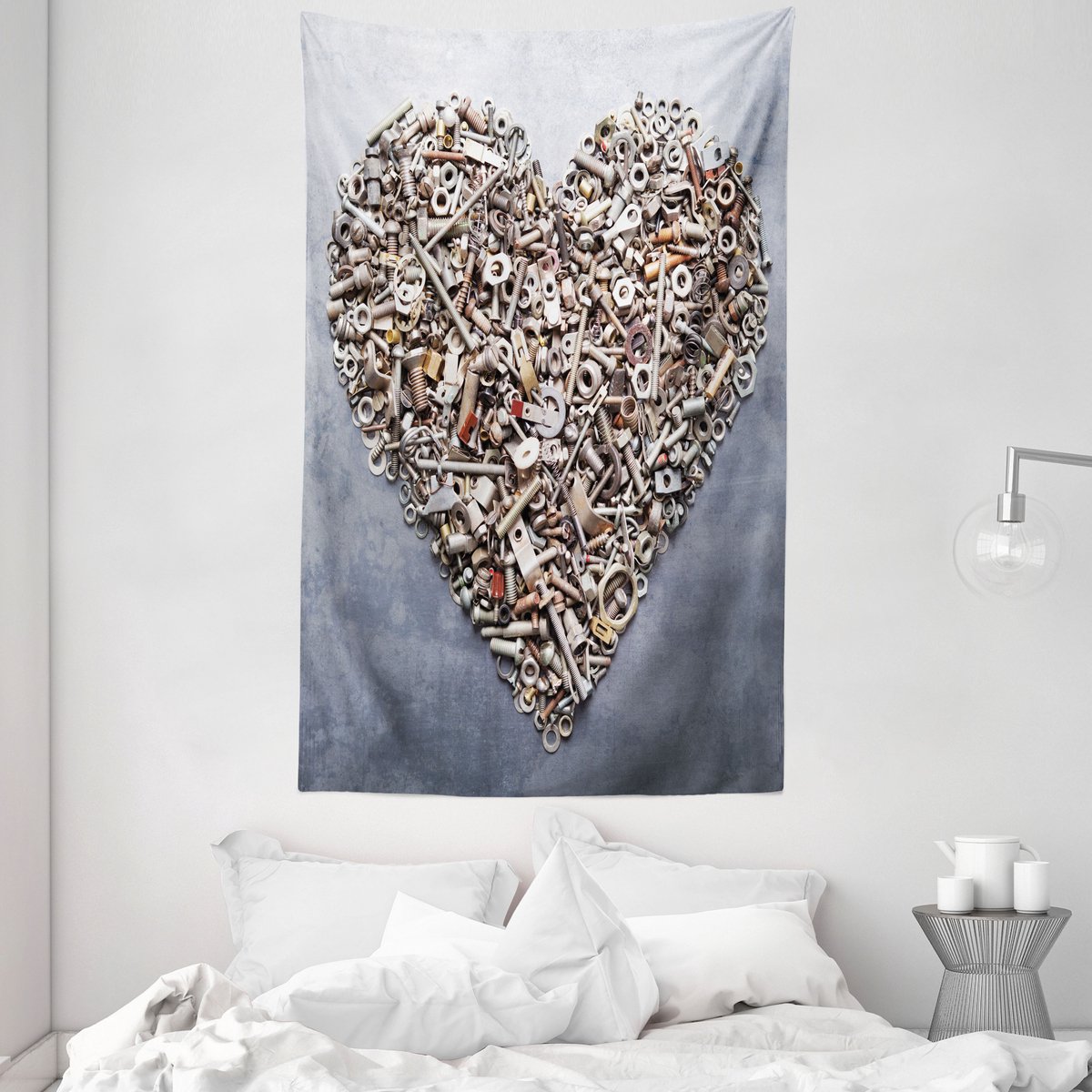 ABAKUHAUS Wandtapijt met marmerprint, natuurlijke granieten textuur met wolkachtige vlekken en sporen, 140 x 230 cm, lichtgrijs.