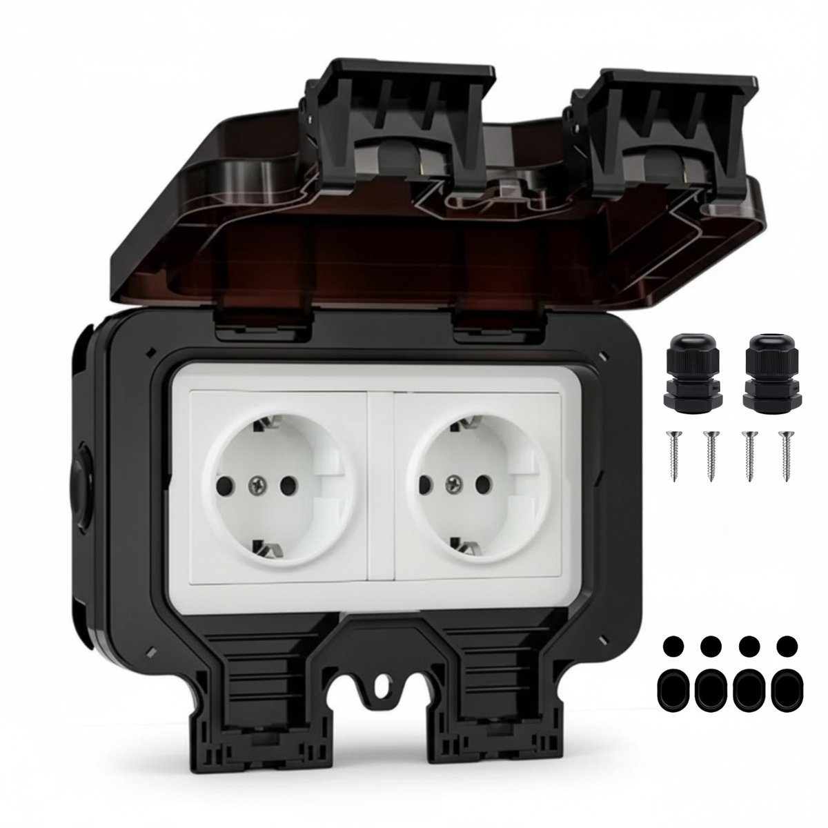 Oneproduct Buitenstopcontact Dubbel - IP66 Waterdicht Stopcontact Buiten - Zwart - Met Afsluitkap