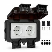 Oneproduct Buitenstopcontact Dubbel - IP66 Waterdicht Stopcontact Buiten - Zwart - Met Afsluitkap