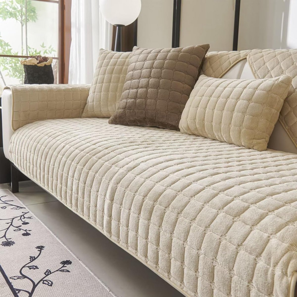 L-vormige Bettschlange Bankhoes voor Universele Hoekbanken - Antislip, Beige, 70 x 70 cm