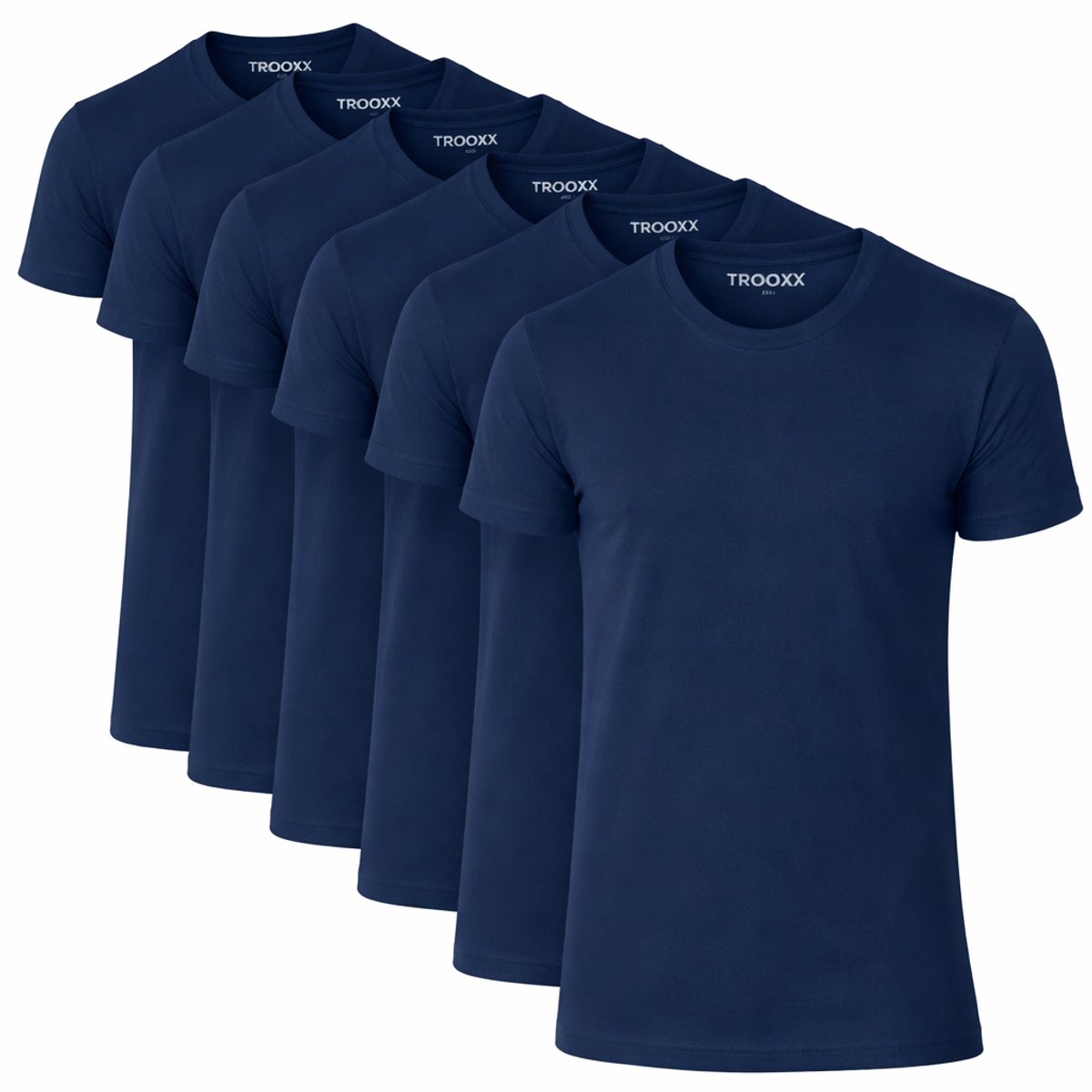 Trooxx - T-Shirt - 6-Pack – Ronde Hals – Navy – Heren T-Shirts – 100% Katoen – Maat L