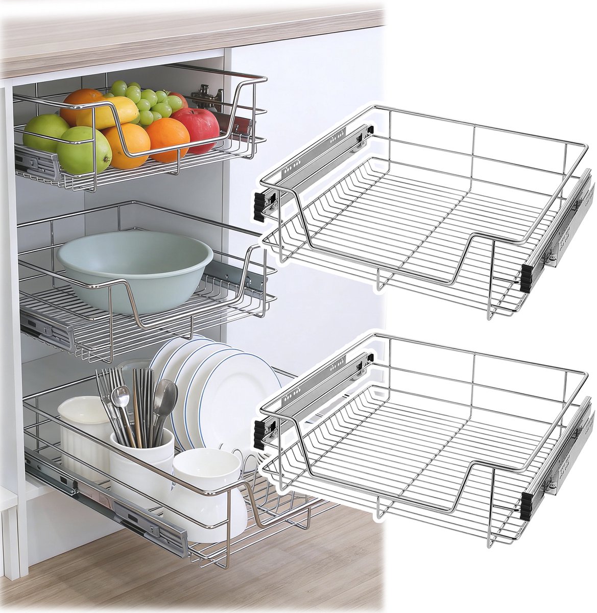 ACXIN Telescoop Lade Keukenkast Uittrekbare Kastlade - 2 Stuks - 60cm Kastbreedte - Volledig Uittrekbaar