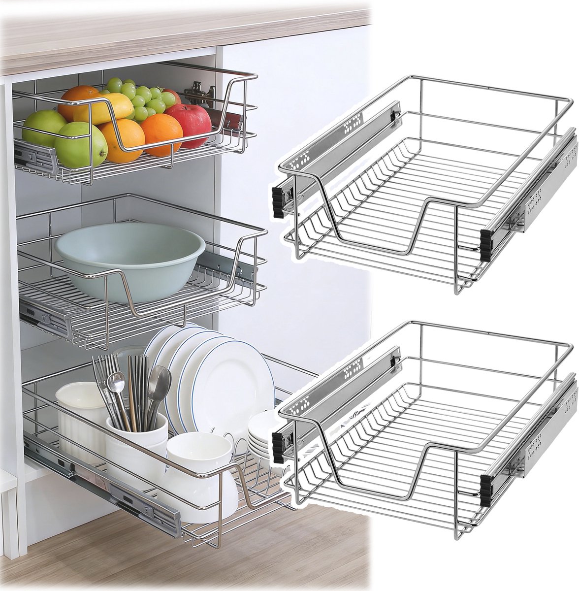 ACXIN Telescoop Lade Keukenkast Uittrekbare Kastlade - 2 Stuks - 40cm Kastbreedte - Volledig Uittrekbaar