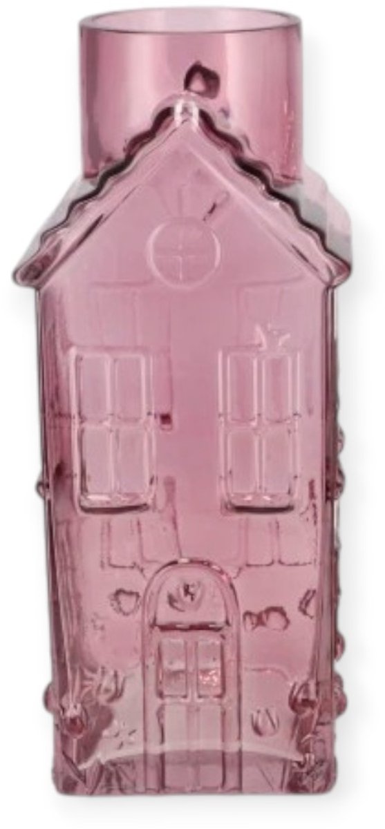 DK design Daan Kromhout - Vaas - Bloemenvaas - Glas - Huis - Roze - 13x13x30 cm - House