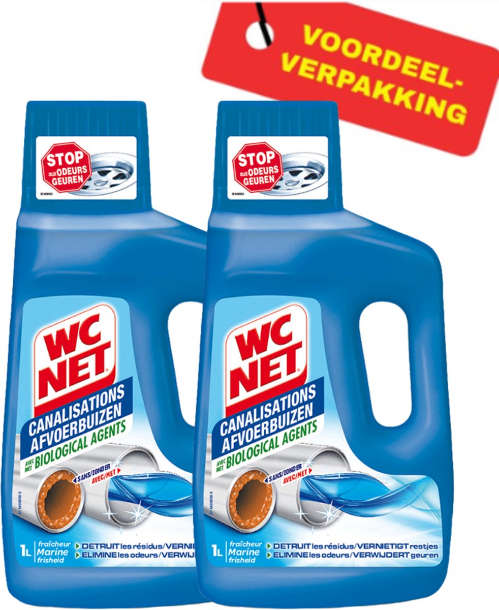 2 x WC Net - Ontstopper - Afvoerbuizen onderhoud - Biologische Formule - 1L - WC Reiniging - Afvoerbuizen Schoonmaken - Biologische Reiniger - Geurverwijderaar - Leidingen Reinigen