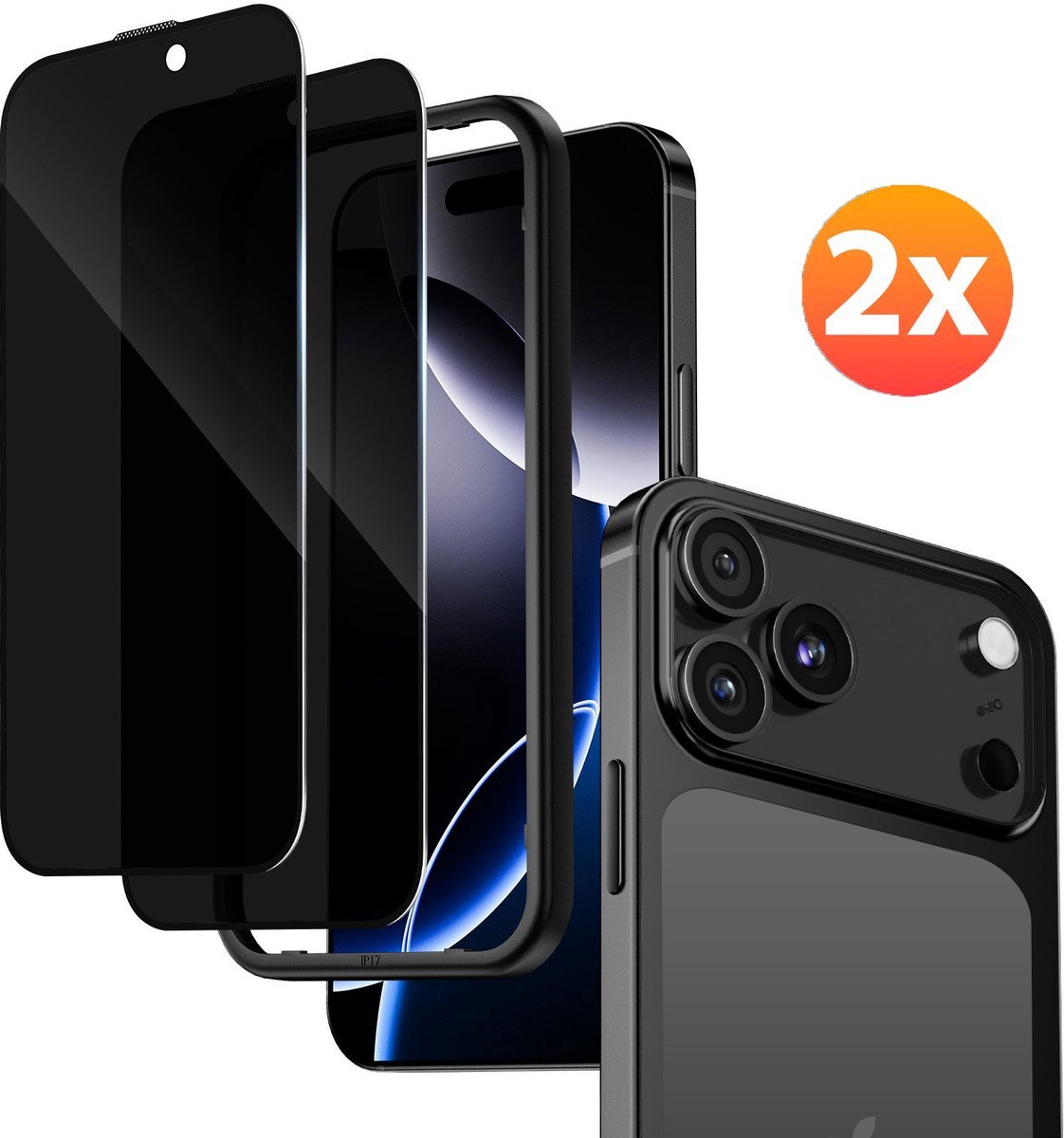 JOYSAF Screenprotector geschikt voor iPhone 17 Pro Max - 2 stuks Screen protector Privacy - 9H Tempered Glass - Privacy Screenprotector van Gehard Glas - Beschermglas - Geen luchtbellen & stof - Met 1 Montageframe