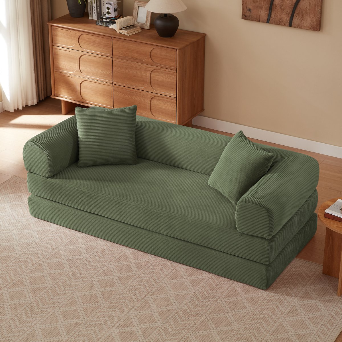 STILVORA Slaapbank Zonder Frame - Opvouwbaar 2-Zits Sofa En 1-Persoons Logeerbed - Voor Woonkamer En Slaapkamer - Groen