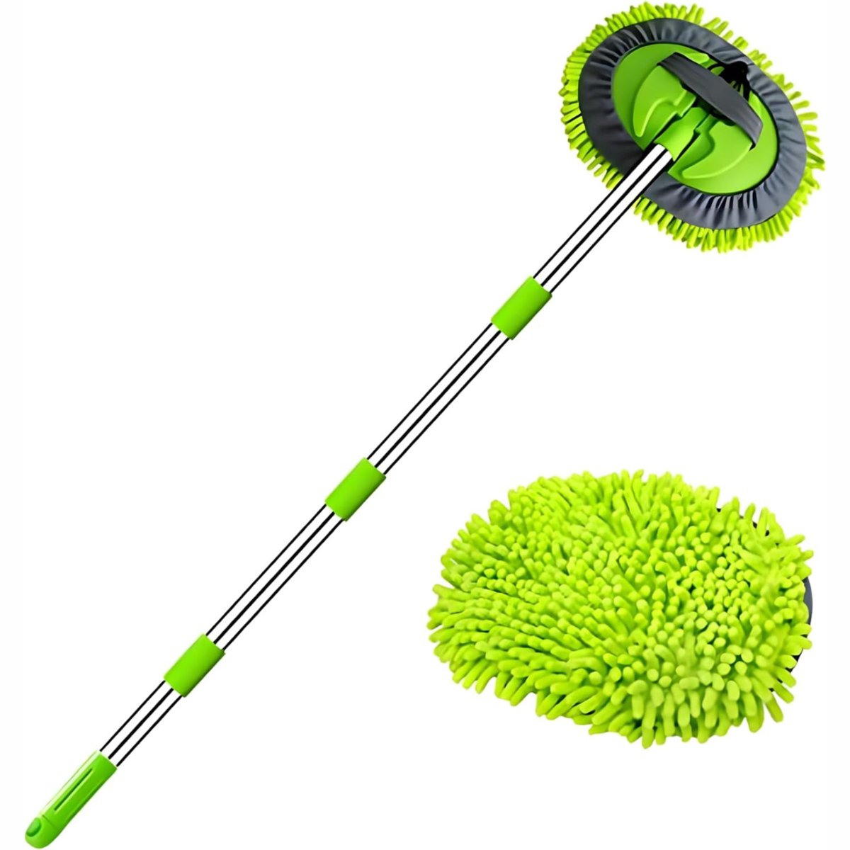DYNA®Autowasborstel Telescopisch - Wasborstel Met Telescopische steel – Telescoop Wasborstel Met Zachte Borstel Haren – Groen - 44cm x 17cm x 8cm