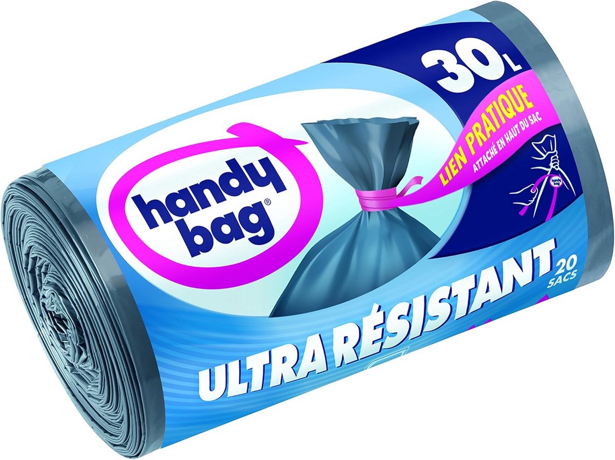 Vuilniszak met Trekgrepen en Robuuste Veterband - 30L, 50x70cm, 2x20 Stuks