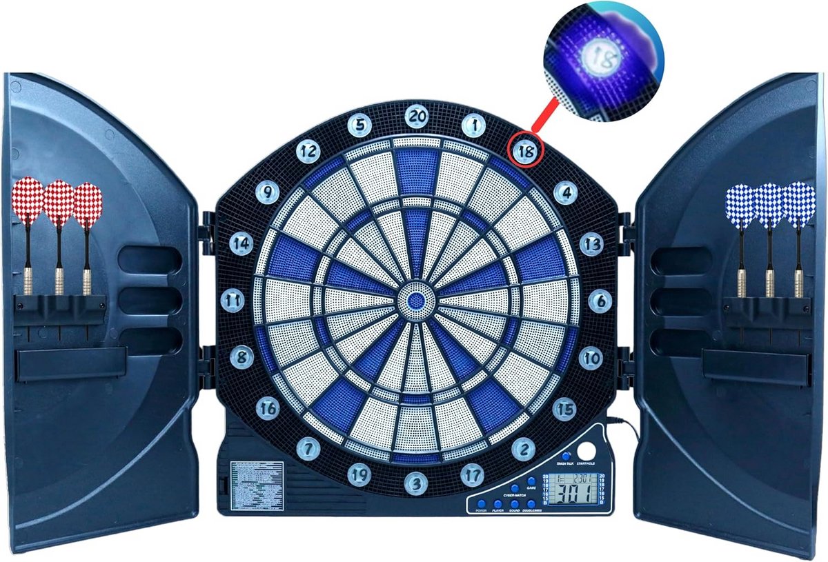 Elektronisch Dartbord met LED Indicatoren, Ideaal voor 8 Spelers, Inclusief Darts en Reservepunten