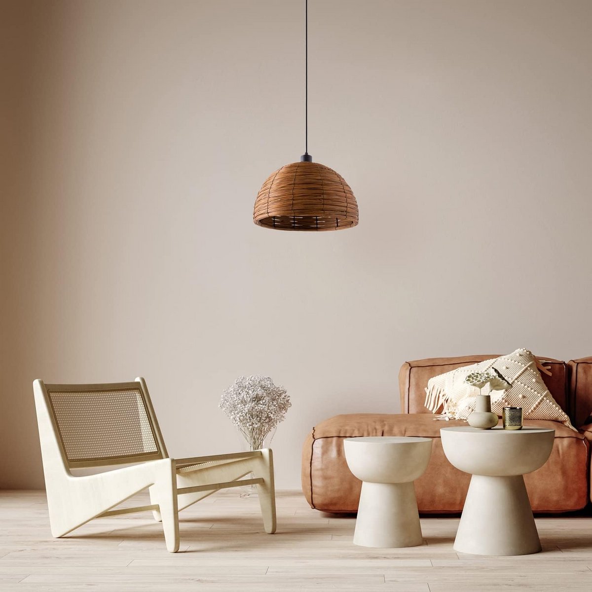 Rustieke Hanglamp Eettafel Ø36 cm - Boho Stijl - Inclusief Kabel - Wit