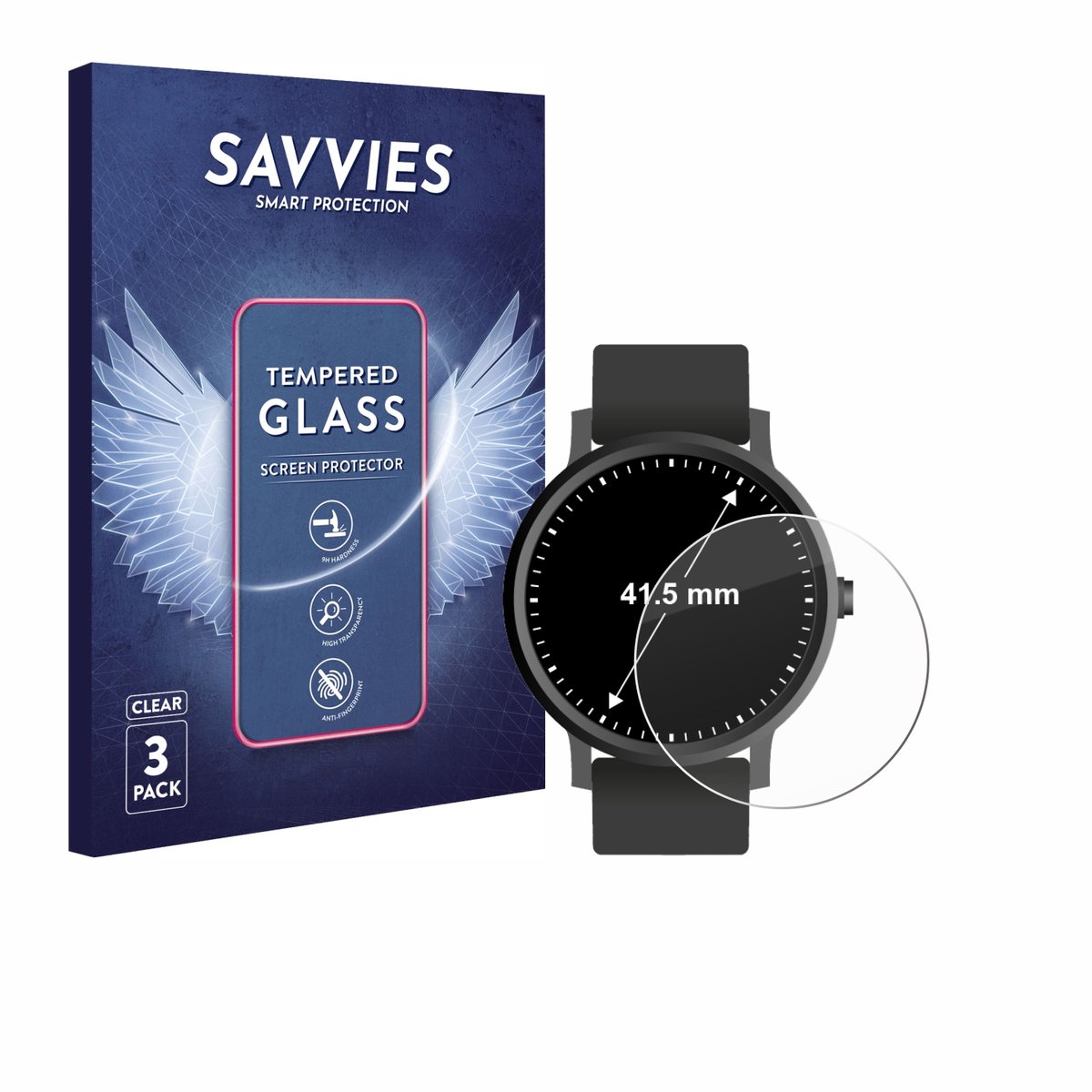 Savvies - Glas Screenprotector voor Horloges (Rond, ø: 41.5 mm) - Gehard Beschermglas 9H 3 Stuks