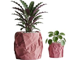 Design Bloempot Set Crushed Look Roze – 2-Delige Plantenpot Bundel – 8 cm & 12 cm – Moderne Interieur Decoratie