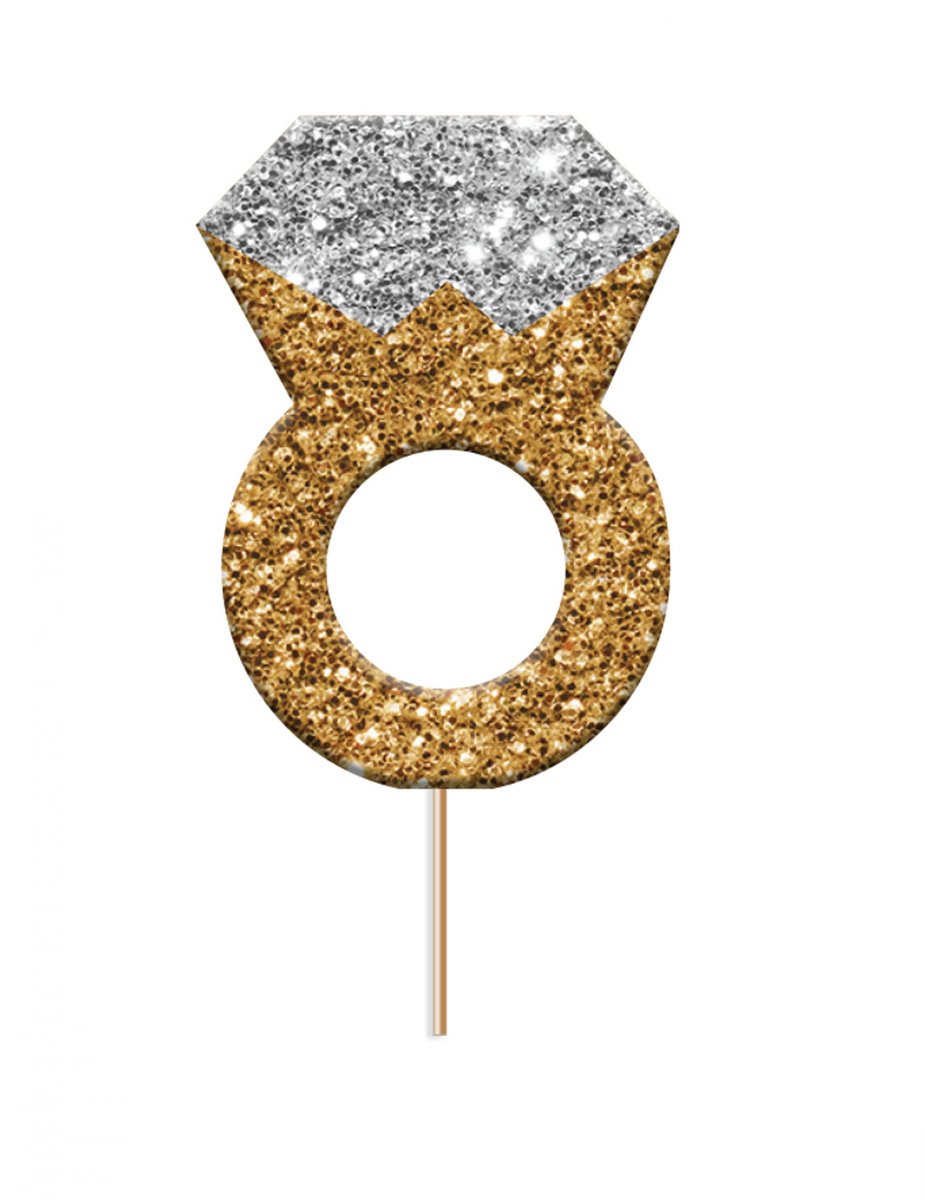 Witbaard Caketopper Verlovingsring 4 Cm Karton Goud/zilver 12 Stuks