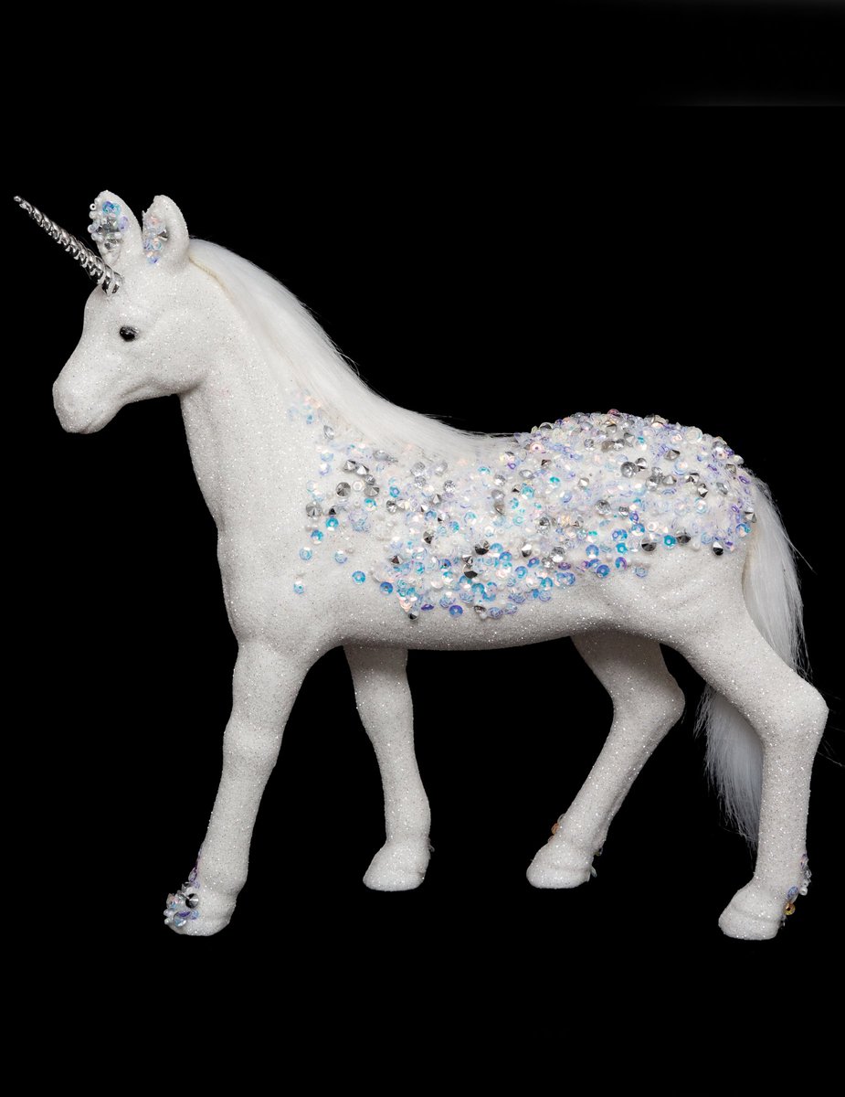 JJA - Witte eenhoorn decoratie met blauwe en zilveren strass steentjes 25 cm