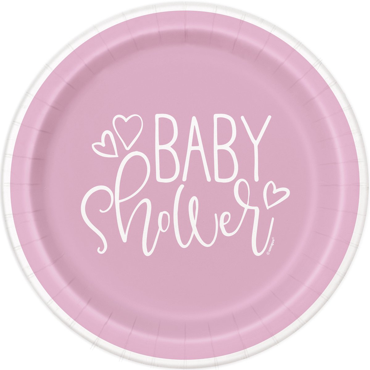 UNIQUE - 8 roze en witte kartonnen baby shower borden 23 cm voor meisje
