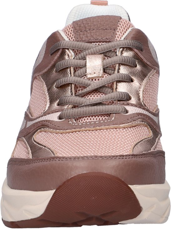 Roze Gabor Rollingsoft sneaker met vetersluiting, mesh en metallic details.