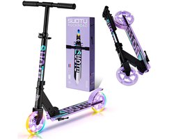 Suotu Kinderstep - 145mm Lichtgevende Wielen - Step - Speelgoed Jongens/Meisjes - Max stuurhoogte: 85 cm - Aluminium - Zwart/Paars