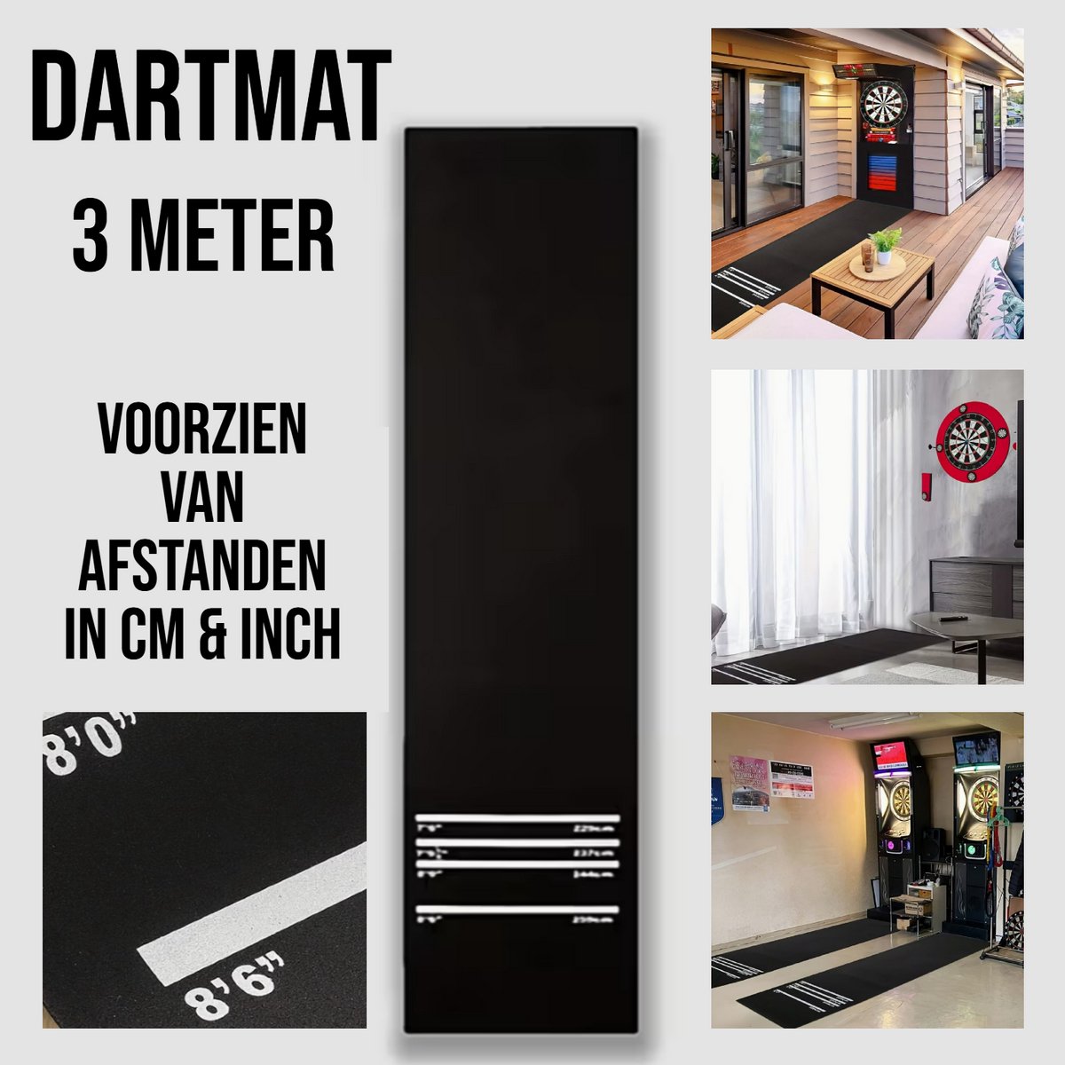 Professionele Dartmat 300x34 cm - EVA Beschermmat met 4 Werpafstanden voor Soft & Steel Tip
