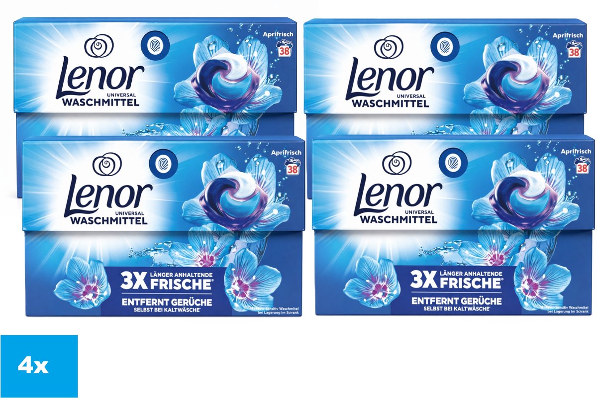 Lenor Universal Wasmiddel Pods Aprilfrisch – 4 x 38 Wasbeurten – 152 Capsules – 3X Langdurige Frisheid – Voordeelverpakking