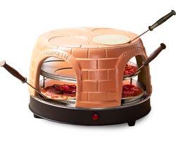 Emerio Pizzarette Origineel - 8 Persoons Pizza Oven - Handgemaakte Terracotta Koepel - 8 Geïsoleerde Bakspatels - RVS Bakplaat - Gourmetstel - PO-116124.1 1500W