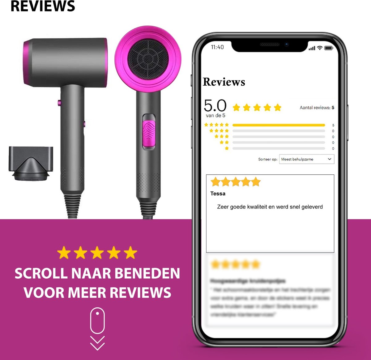 Aydin Online Professionele Föhn met Diffuser 1200W - afbeelding 3