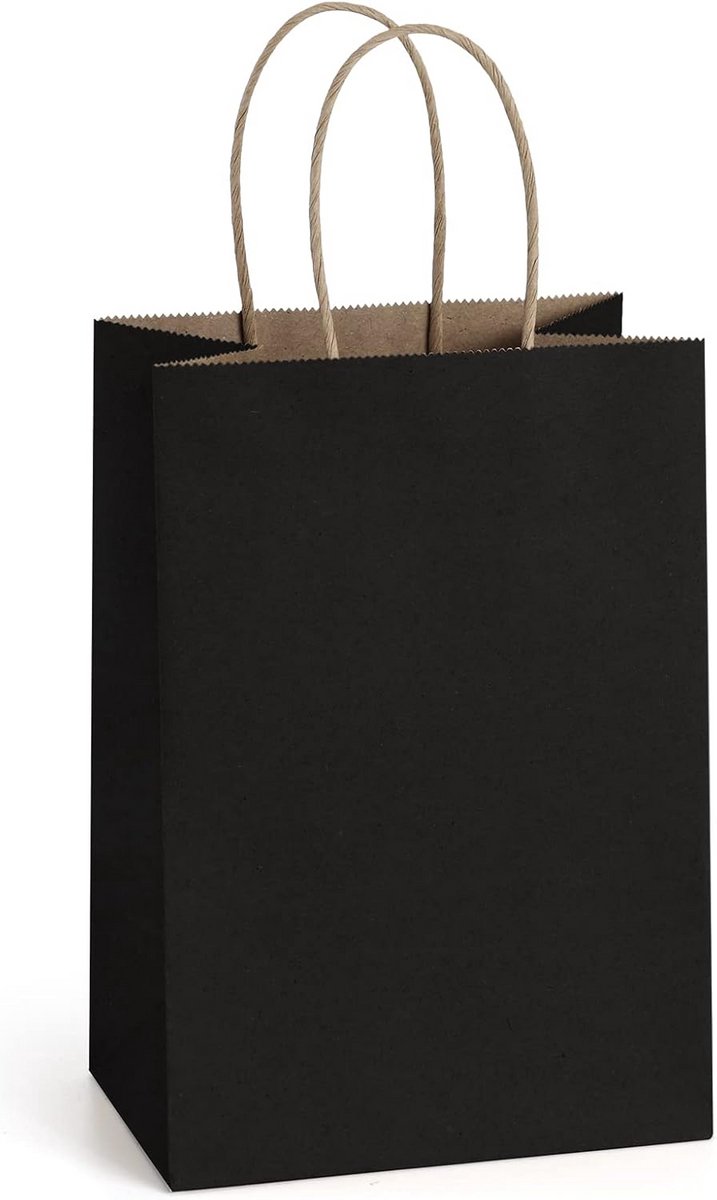 100x Kraft Papieren Zakken met Handvatten 13x8x20 cm - Roze en Zwart - Cadeau & Winkeltas