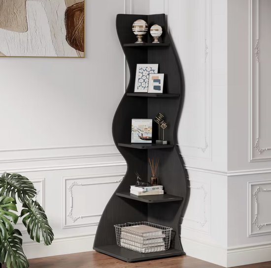 Rustieke 5-Laags Hoekplank – Industriële Wand Hoek Boekenkast – Decoratieve Opbergplank & Plantentafel voor Woonkamer en Home Office