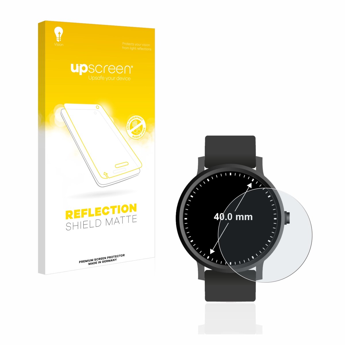 upscreen - Screenprotector voor Horloges (Rond, ø: 40 mm) - Folie Beschermfolie anti glare matte