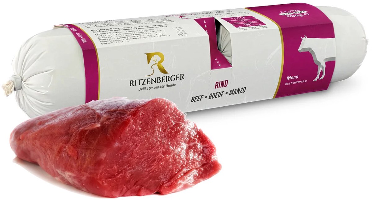Ritzenberger Rund met Rijst en Kwark gestoomde worst. 24 x 400 gram (doos 12 rollen, 9,6 kilo totaal)
