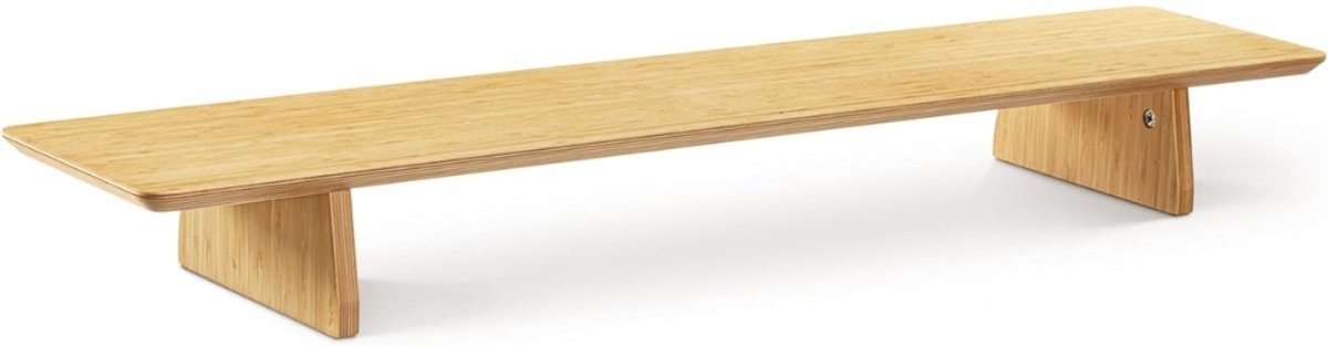 Famanu – Houten monitorstandaard - bamboekleur - 109 x 23 x 12 cm - duurzaam materiaal - ontwerp - geschikt voor laptops - pc schermen en werkstations