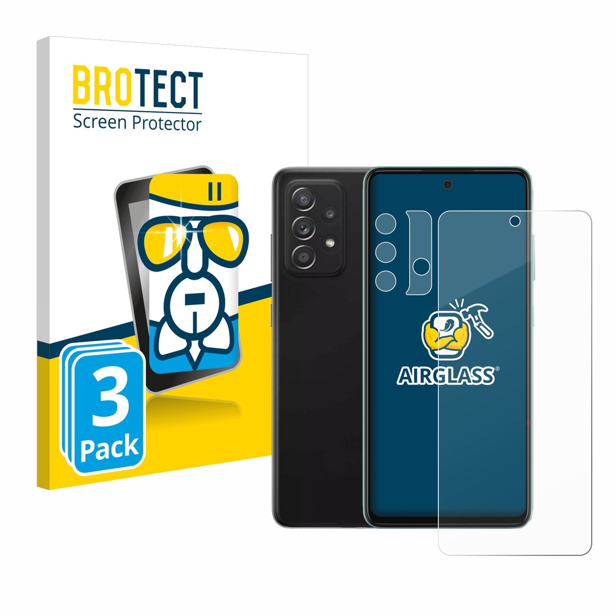 Screenprotector 3 Stuks voor Samsung Galaxy A52 (Voor+Camera) Beschermglas transparant