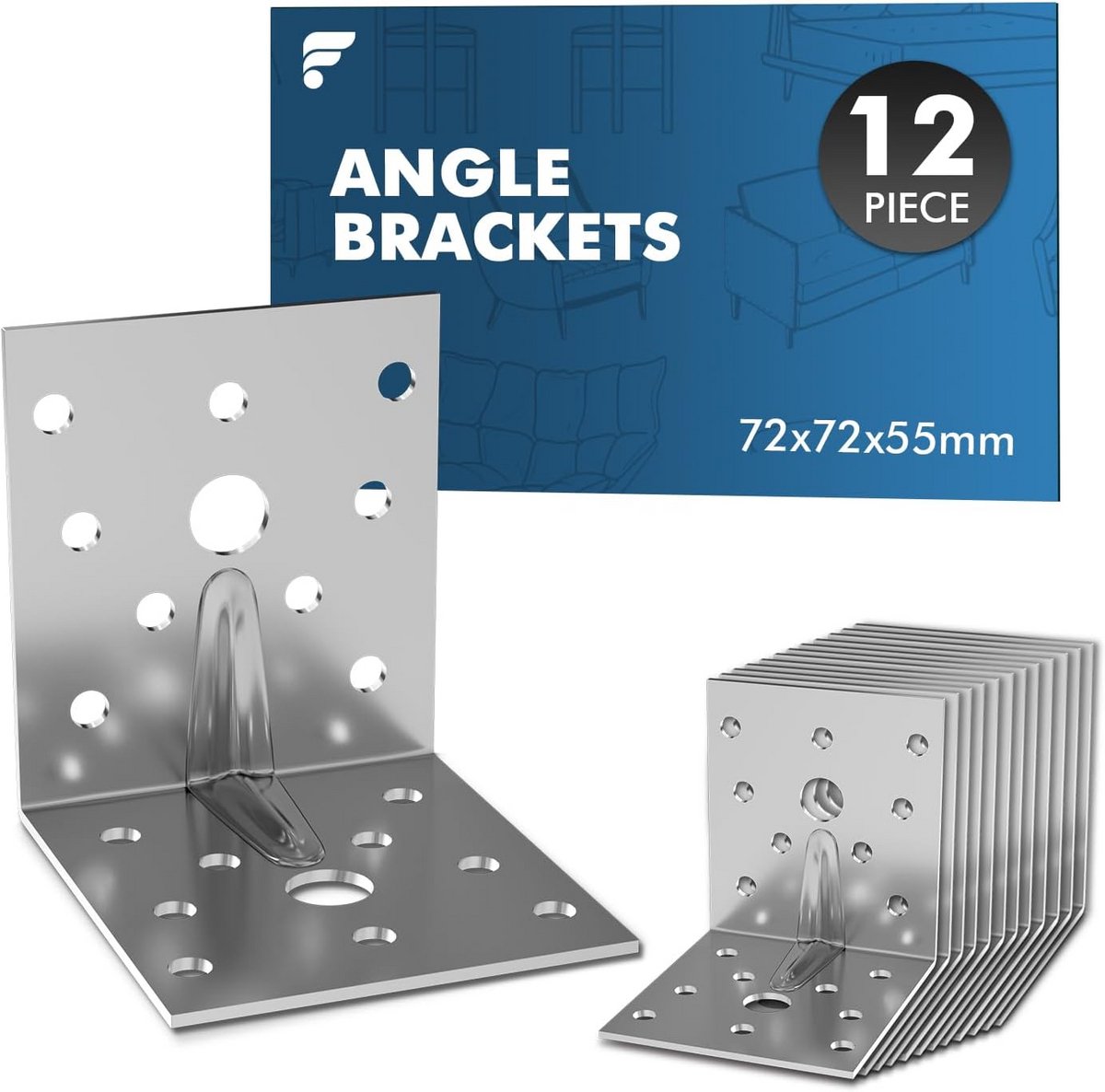 Set van 12 Hoekijzers 90x90mm - Verzinkt Metaal 90 Graden Voor Meubels en Constructie