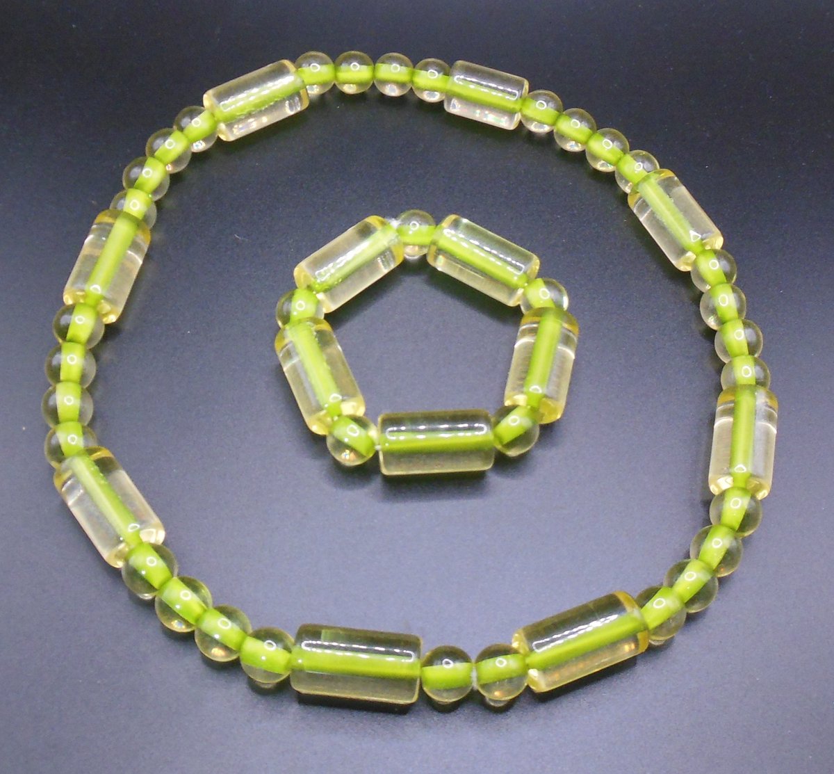 Ketting+Armband kralen transparant-groen