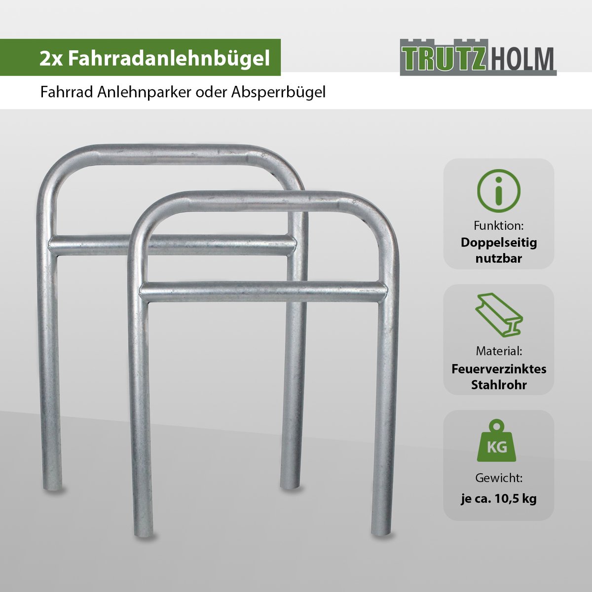 2 x Fietsenrek 78 x 115 cm thermisch verzinkt staal Ø 60 mm grijs Beton in fietsstandaard Parker type H