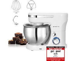 Emerio Keukenmachine 5 Liter - 1000W Keukenrobot - Foodprocessor - Keukenmixer met RVS Mengkom - 6 Snelheden - Inclusief Klopper, Deeghaak en Garde - KM-123117 Wit