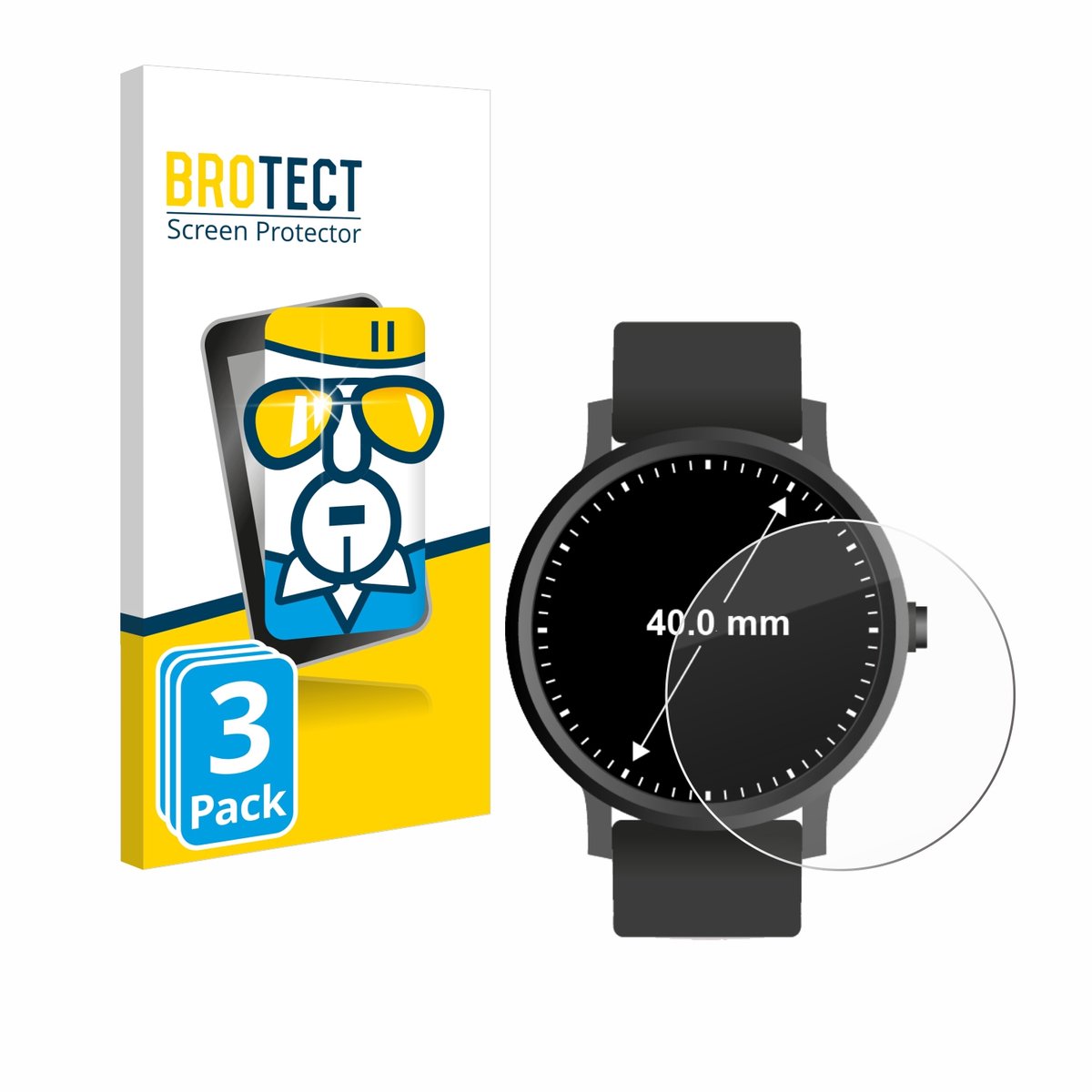 BROTECT - Glas Screenprotector voor Horloges (Rond, ø: 40 mm) - Gehard Beschermglas 9H 3 Stuks