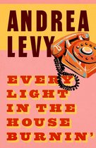 Boekcover van 'Every Light in the House Burnin'' door Andrea Levy, met een oranje retro telefoon op een roze en gele achtergrond.