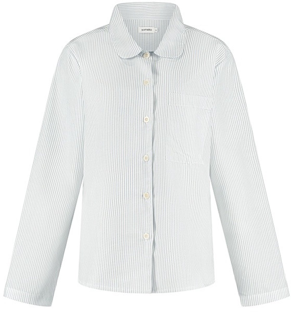 Yumeko pyjamashirt dames katoen TENCEL™ wit/blauw stripe s